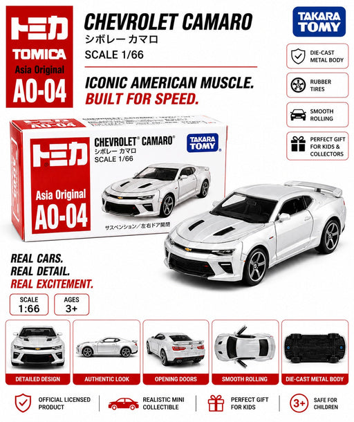 Tomica AO-04 Chevrolet Camaro Diecast Premium Toy Muscle Car Model in 1:66 Scale