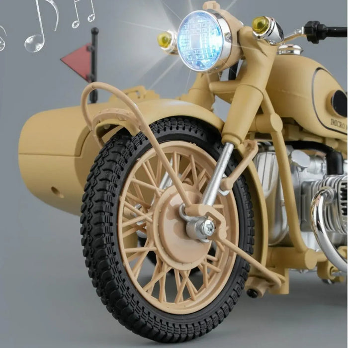 DIE-CAST METAL MILITARY MB825 1/10 SCALE MILITARY GREEN SIDECAR MOTORCYCLE