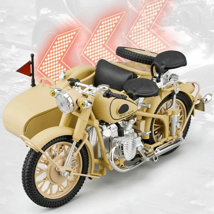 DIE-CAST METAL MILITARY MB825 1/10 SCALE MILITARY GREEN SIDECAR MOTORCYCLE