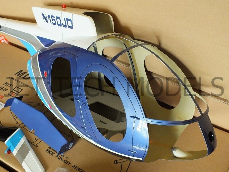 FUNKEY SCALE FUSELAGE HUGHES MD500E .50 (600) SIZE BLUE COLOR WITH LANDING SKID ARF QUALITY PRE OWNED