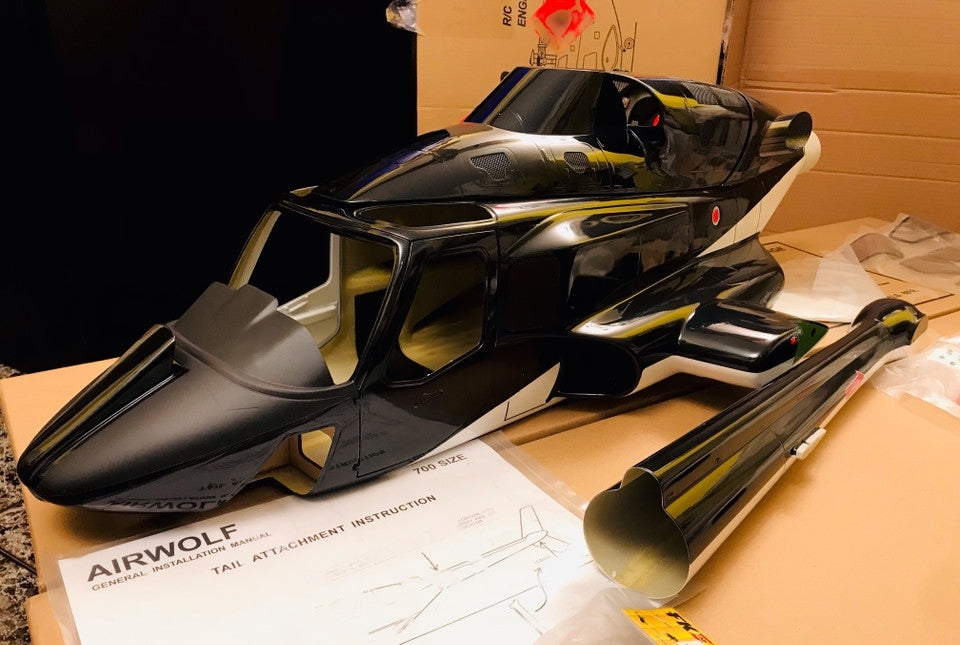 FUNKEY SCALE FUSELAGE AIRWOLF .60 (700)SIZE (NEW VERSION) BLACK COLOR WITH RETRACTABLE LANDING GEAR