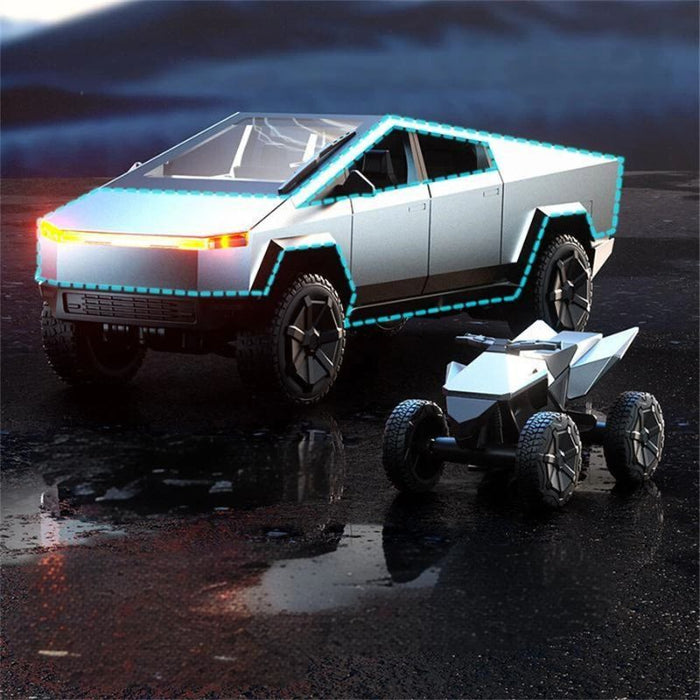 CYBER PICKUP 4WD TRUCK C8817 1/18 TESLA ALLOY RC CAR INCLUDES MOTORCYCLE ADD-ONS