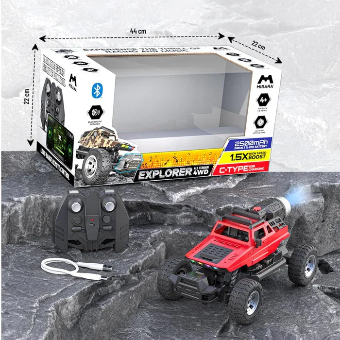 MIRANA EXPLORER 4X4 ALL WHEEL DRIVE REMOTE AND APP CONTROL MONSTER TRUCK, 1.5X POWERFUL NITRO, 2500 MAH LION RECHARGEABLE BATTERY, C TYPE USB CHARGING,SCALE 1:16 ( RED )