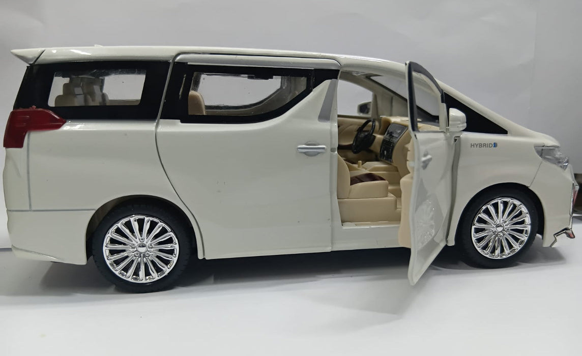 CHE ZHI DIE-CAST 1:24 TOYOTA ALPHARD SIMULATION SOUND AND LIGHT PULL BACK SERIES WHITE COLOR