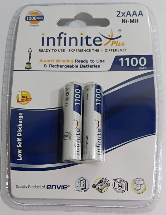 AAA RECHARGEABLE BATTERY NIMH 1.2V,1100MAH(PACK OF2)