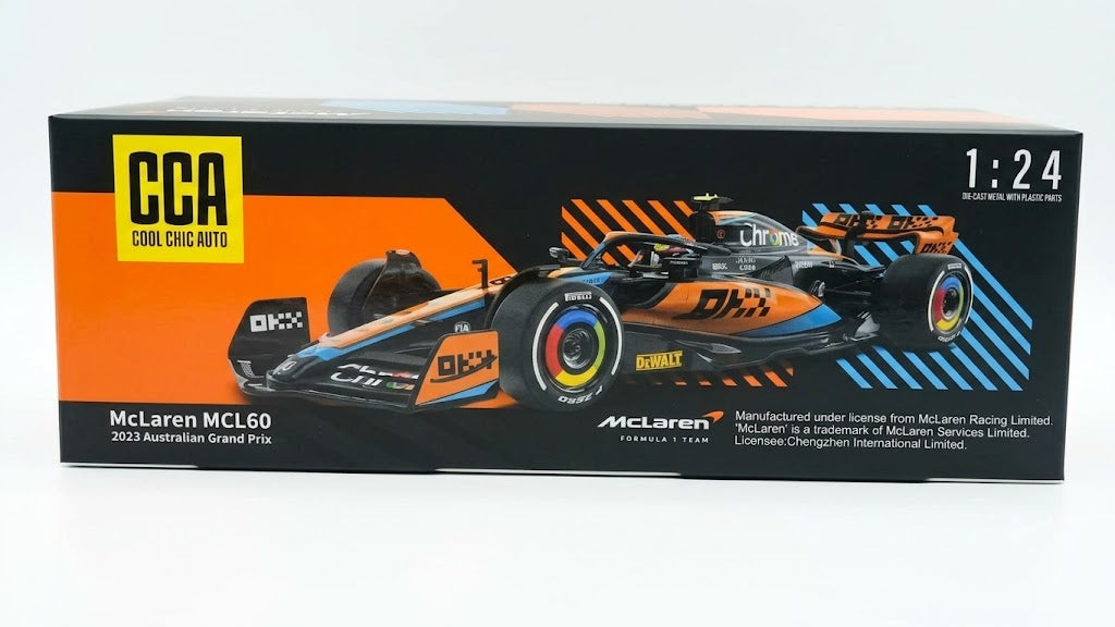 CCA MCLAREN MCL60 F1 MONACO GP 2023 SPECIAL CHROME 68290T DIE CAST 1:24 SCALE ORANGE / BLACK