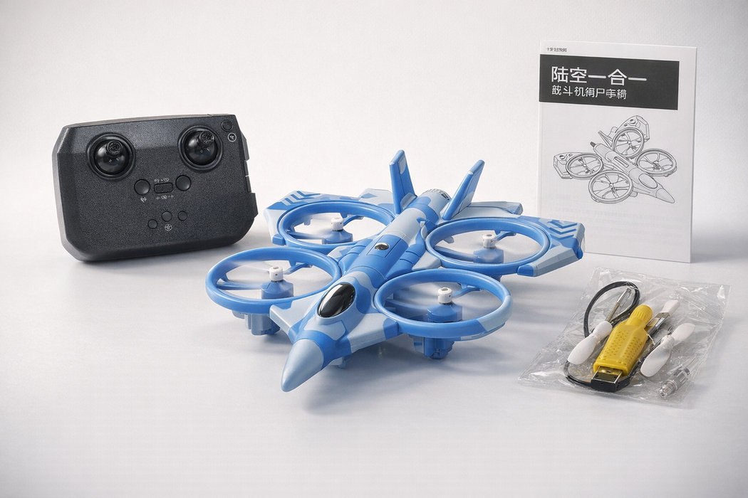 COMBINATION OF LAND AND AIR 2-IN-1 RC FLYING CAR DRONE WITH OPTICAL FLOW HOVER, 360° ROTATION & HEADLESS MODE GREEN