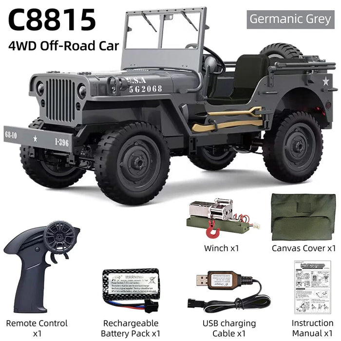 MILITARY JEEP C8815 RTR 1/10 WILLYS RC TRUCK 4WD OFF-ROAD CLIMBING GREY