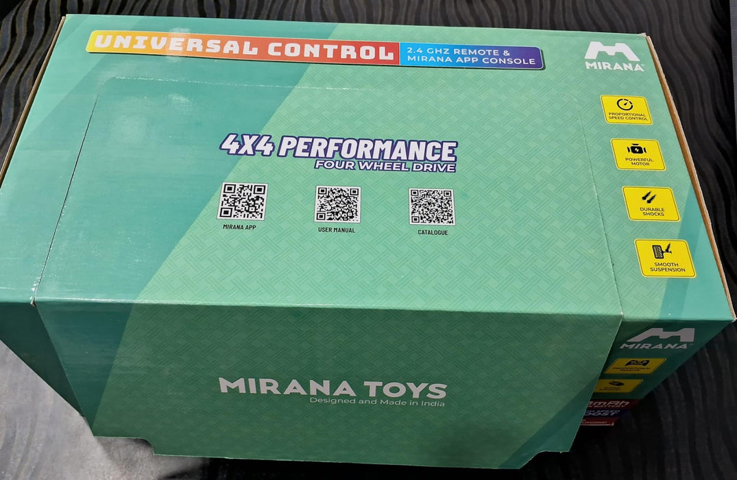 MIRANA  MEGA RANGER APP AND REMOTE CONTROL CAR - DUAL MOTOR, LED HEADLIGHTS, SMOKE EXHAUST, 6 DRIVE WHEEL, 2000 MAH LI-ION RECHARGEABLE BATTERY, C TYPE USB CHARGING (SILVER &BLACK)