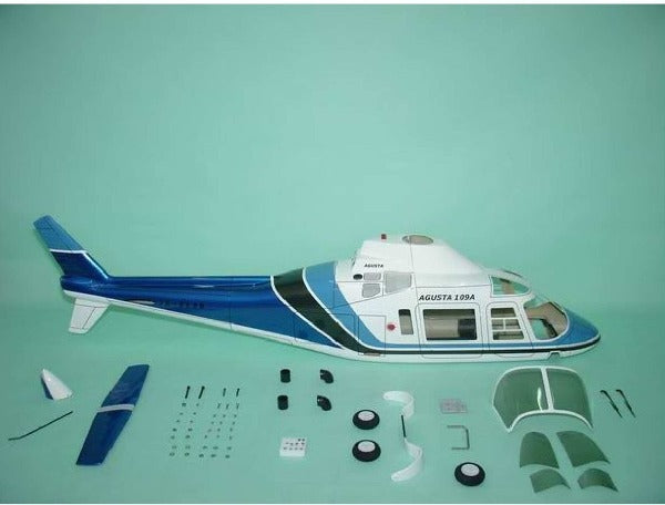 FUNKEY SCALE FUSELAGE AGUSTA 109A .50 (600) SIZE BLUE COLOR WITH FIXED LANDING GEAR