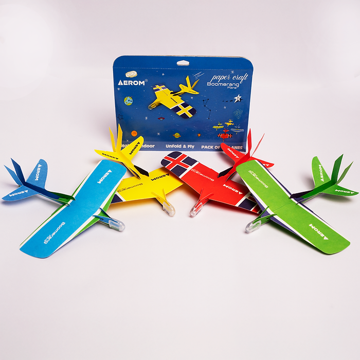 AEROM PAPER CRAFT BOOMERANG PLANE UNFOLD AND FLY (PACK OF 4 PLANES)