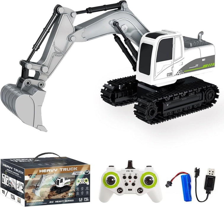 REMOTE CONTROL JCB- 11 CHANNEL METAL SHOVEL RC EXCAVATOR WITH MUSIC, 1:24 RC CONSTRUCTION VEHICLES WITH 2 BATTERIES