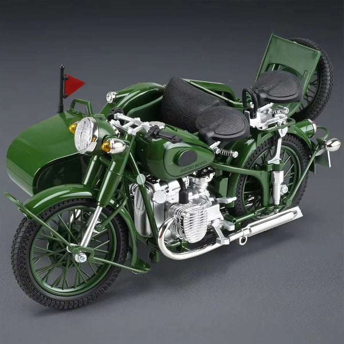 DIE-CAST METAL MILITARY MB825 1/10 SCALE MILITARY DESERY SIDECAR MOTORCYCLE