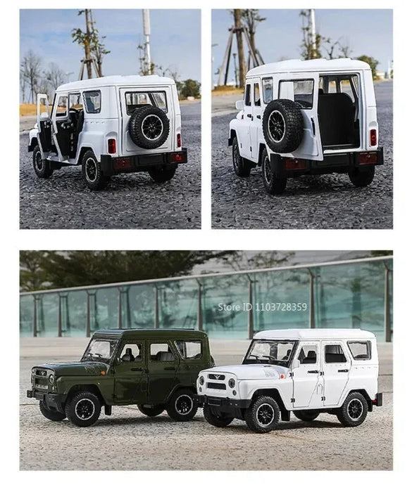 UAZ HUNTER 1:18 DIECAST MODEL SR-1815B PULL BACK ALLOY WITH SOUND & LIGHT