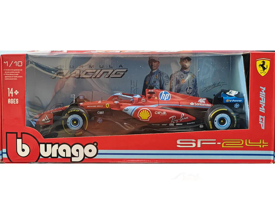 BBURAGO FERRARI SF24 #16 CHARLES LECLERC MIAMI GP 1:18 SCALE DIECAST MODEL