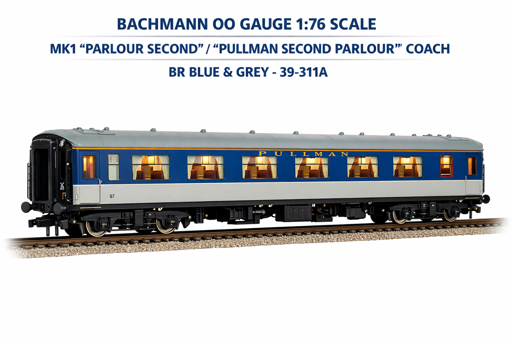 Bachmann OO Gauge 1:76 MK1 Parlour Second / Pullman Second Parlour Coach – BR Blue &amp; Grey (Era 6/7) – 39-311A