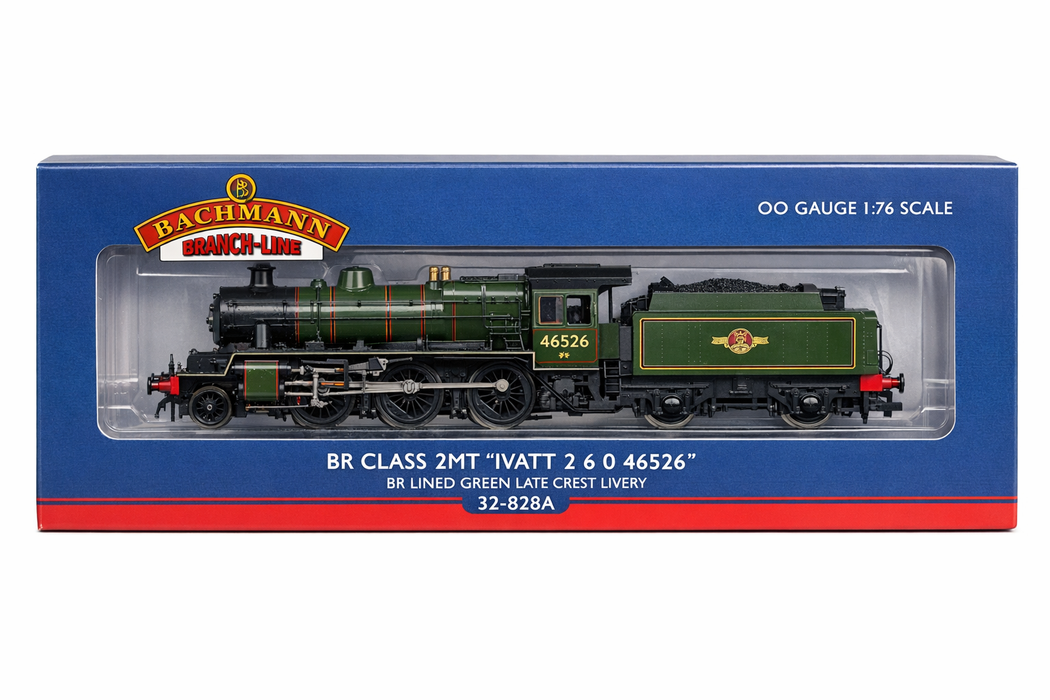 Bachmann OO Gauge 1:76 BR Class 2MT Ivatt 2-6-0 Steam Locomotive – No. 46526 | BR Lined Green Late Crest (32-828A)