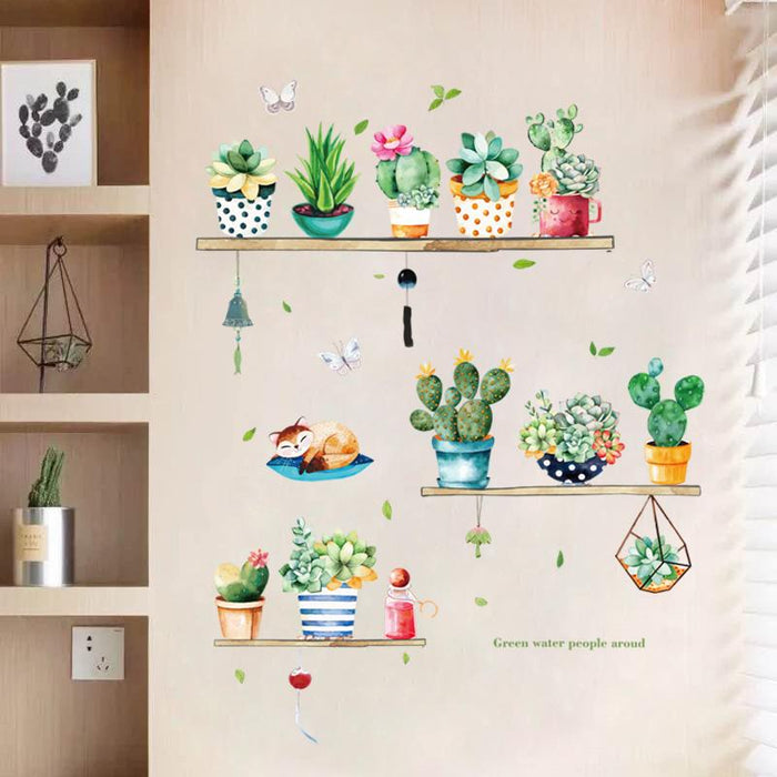 Cactus&Succulents on the Wooden Shelves