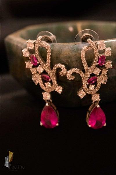 Diamond - Ruby Drop Earrings