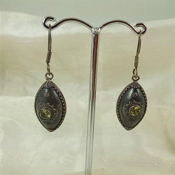 Sterling Silver Handcrafted Yellow Synthetic Stones Antique Earring