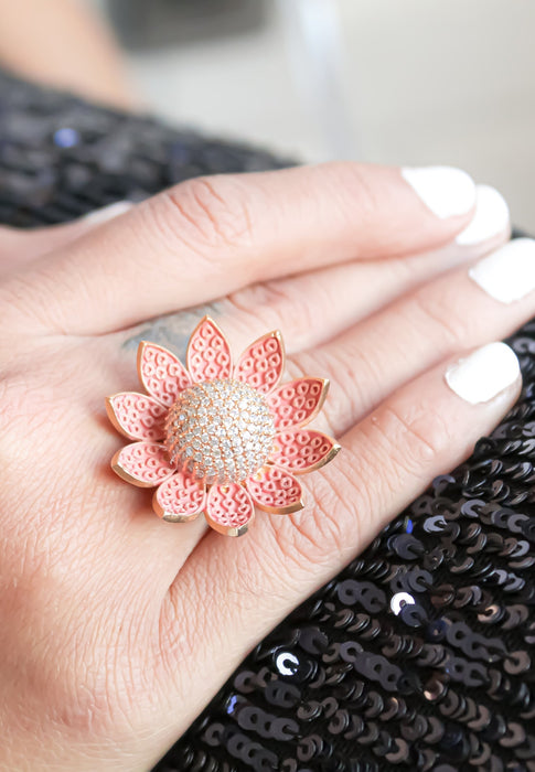 Lotus Ring with Encrusted Zircons by Bombay Sunset