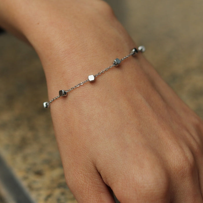 DARBY Square Bead Silver Bracelet