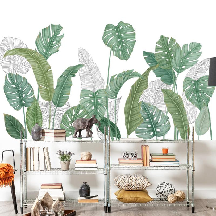 Gorgeous Tropical Leaves in Contour and Aquarelle