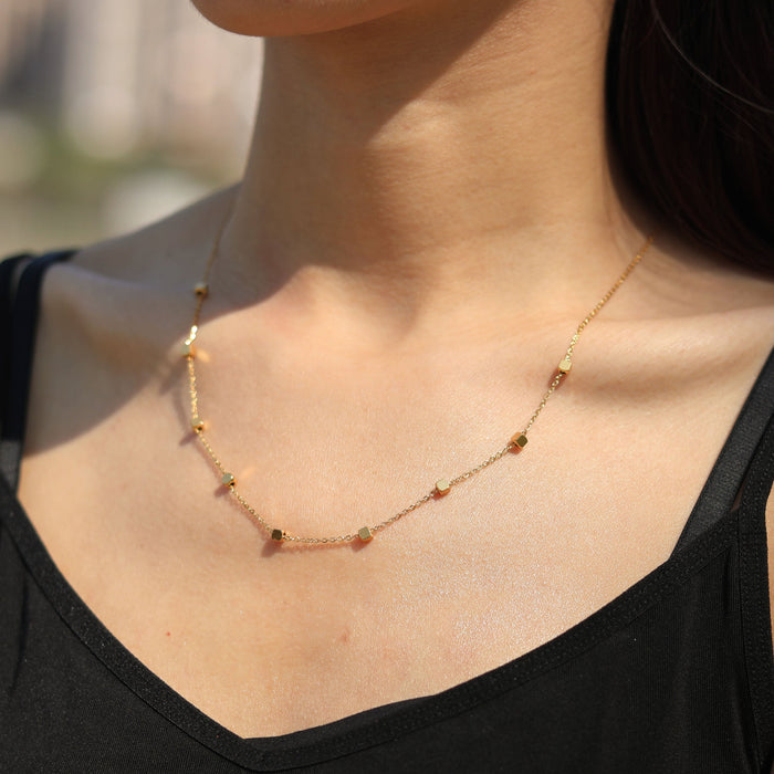 CALLA Square Beads Dainty Gold Chain Necklace