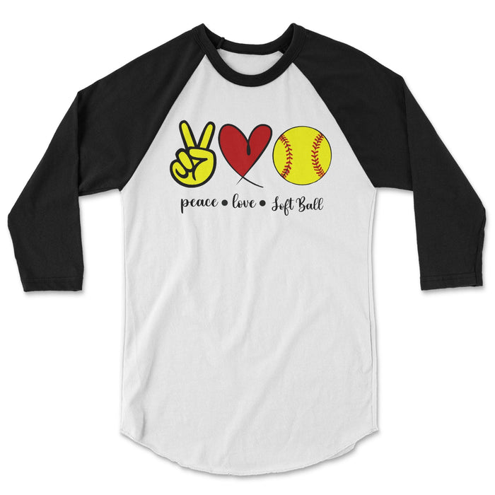 Peace Love Softball 3/4 Sleeve Raglan Tee