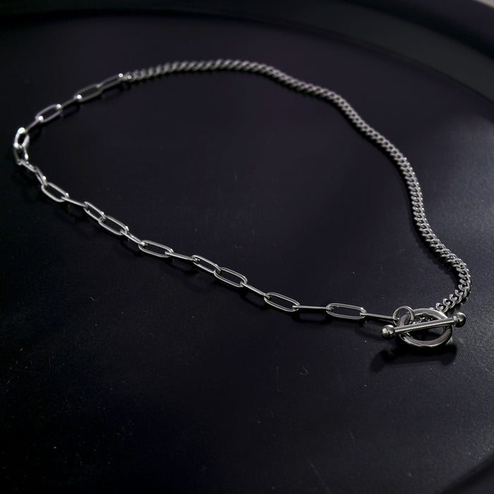 TRIESTE Mix Chain T-Bar Silver Necklace