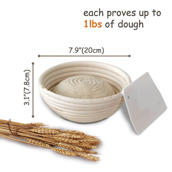 8-Inch Round Banneton Bread Proofing Baskets | With Dough Scraper & Liner