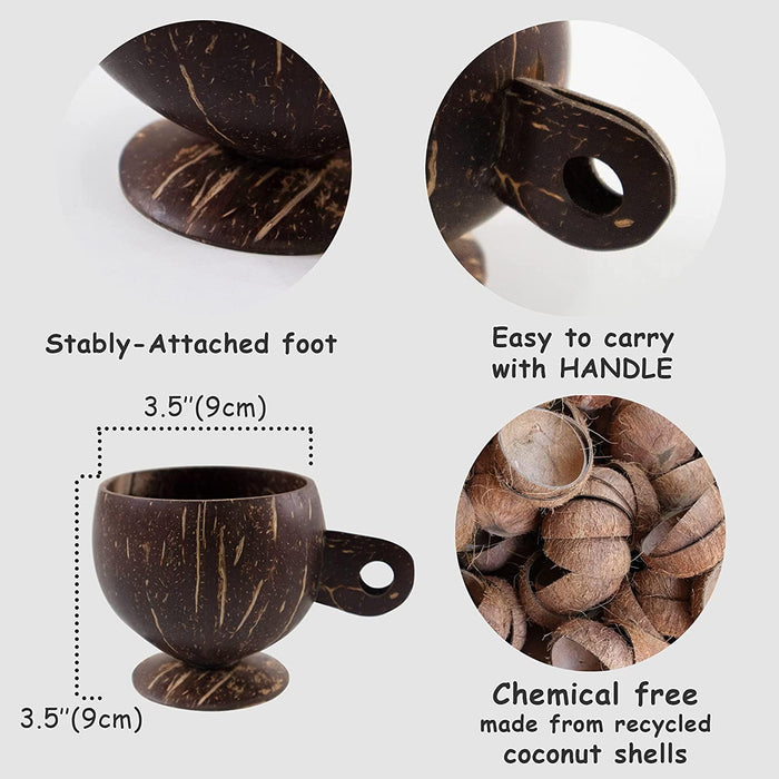 Set 2 Coconut Mug Acai Tropical Cup with Holder - Coconut Shell Bowl for Smoothie, Ice Cream, Dry Snack