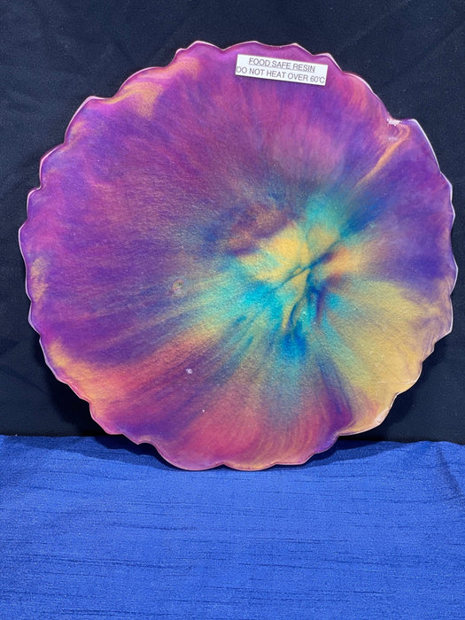 Lg Round Placemat, Cheese Board Handmade Resin Eclectic