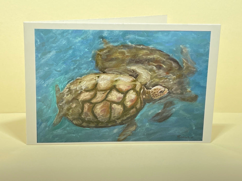 Mini Gift Card. Pastel Drawing of Turtles. Blank Inside.