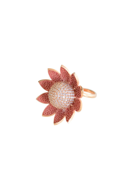 Lotus Ring with Encrusted Zircons by Bombay Sunset