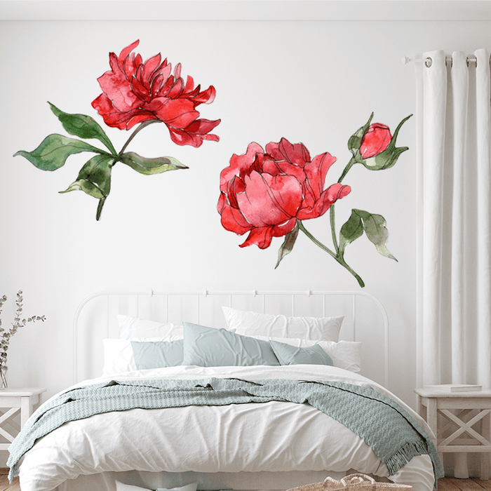 Red Aquarelle Peony Duet