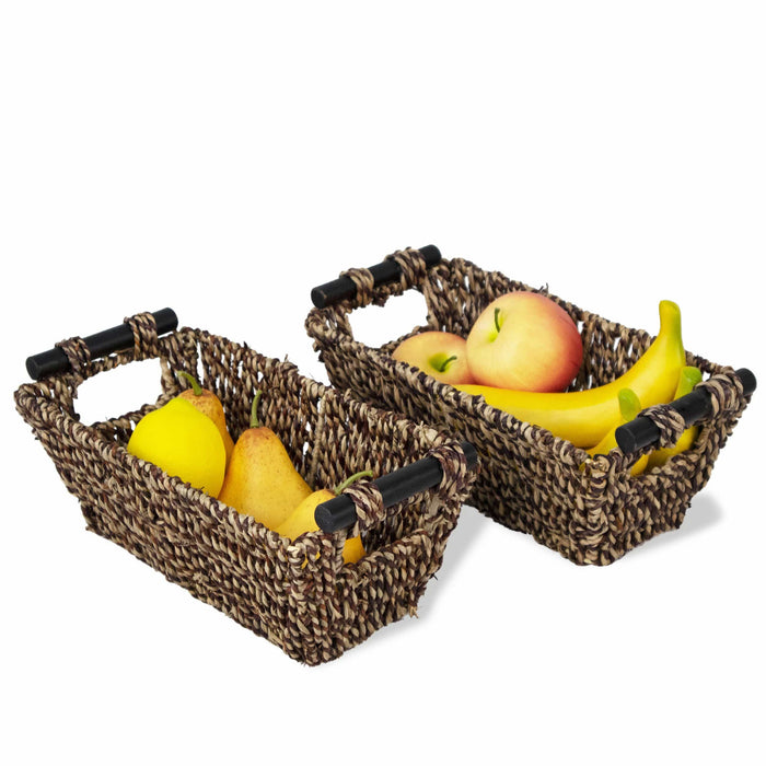 Seagrass Wicker Baskets with handles - Brown | Set of 2