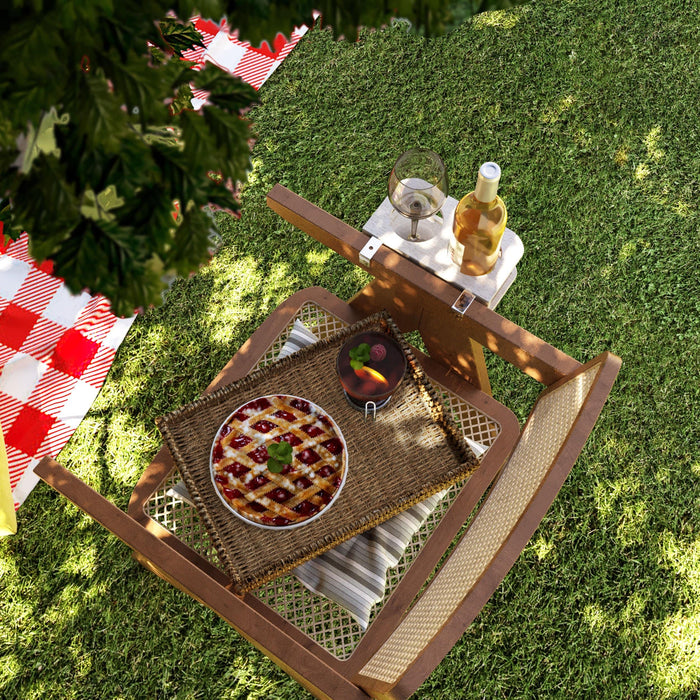 Wicker Serving Trays w Handles | Handwoven Rectangular Serving Platter Trays for Dining Table