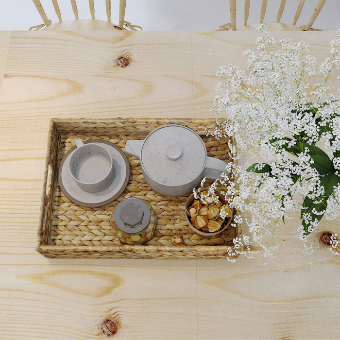 Wicker Serving Trays w Handles | Handwoven Rectangular Serving Platter Trays for Dining Table