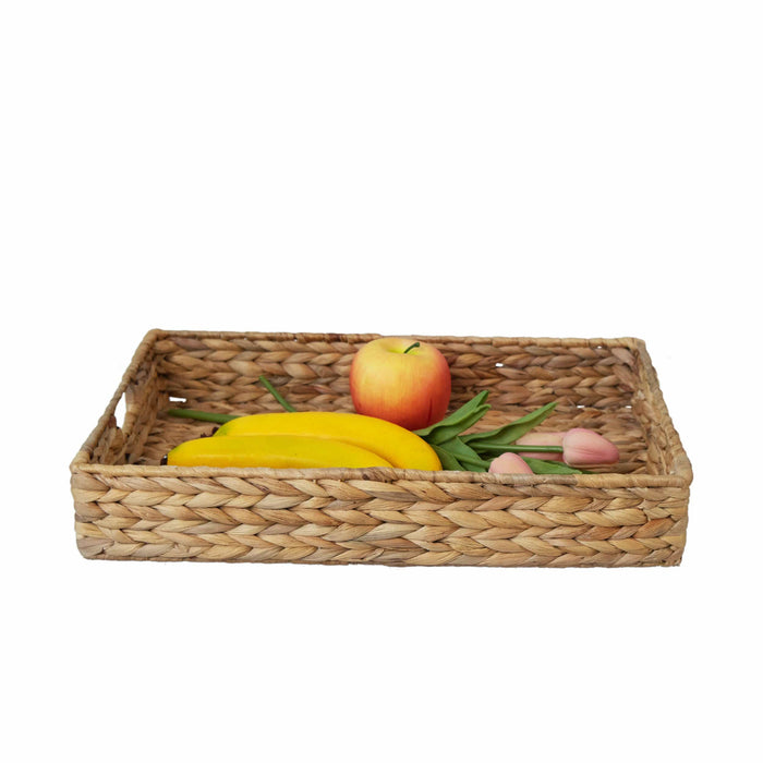 Wicker Serving Trays w Handles | Handwoven Rectangular Serving Platter Trays for Dining Table