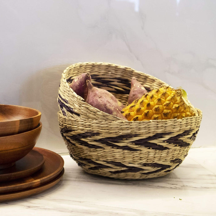 Set 2 Seagrass Woven Fruit Basket Bowls