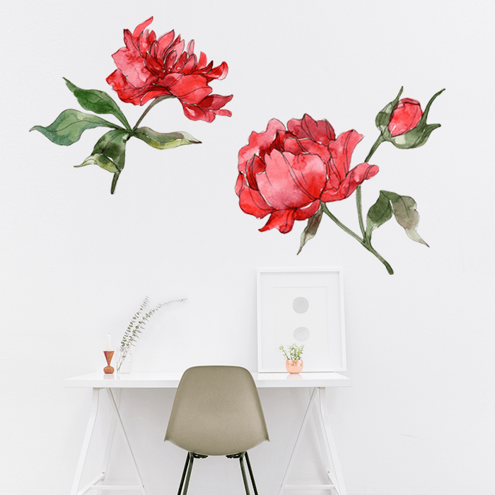 Red Aquarelle Peony Duet