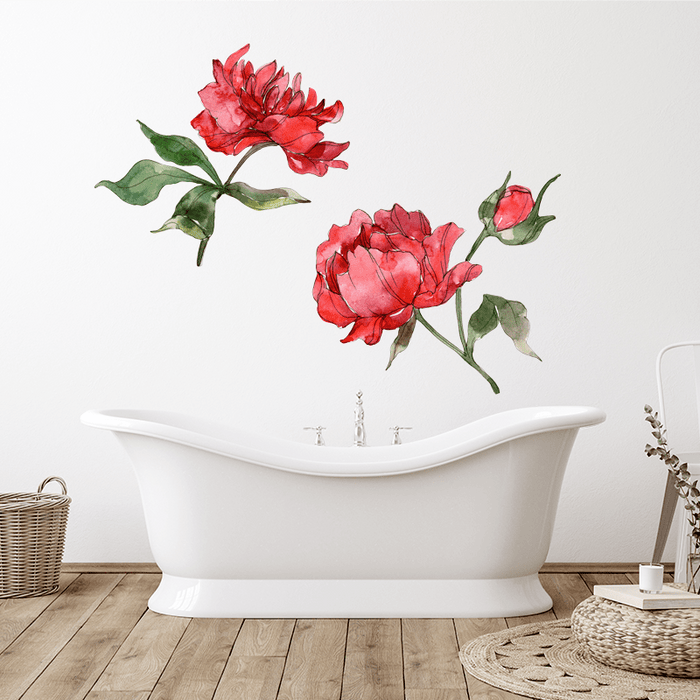 Red Aquarelle Peony Duet