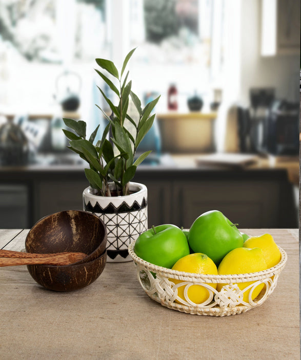 Wicker Wire Fruit Basket Bowls | Round Tabletop Rattan Woven Serving Bowls for Party and Home